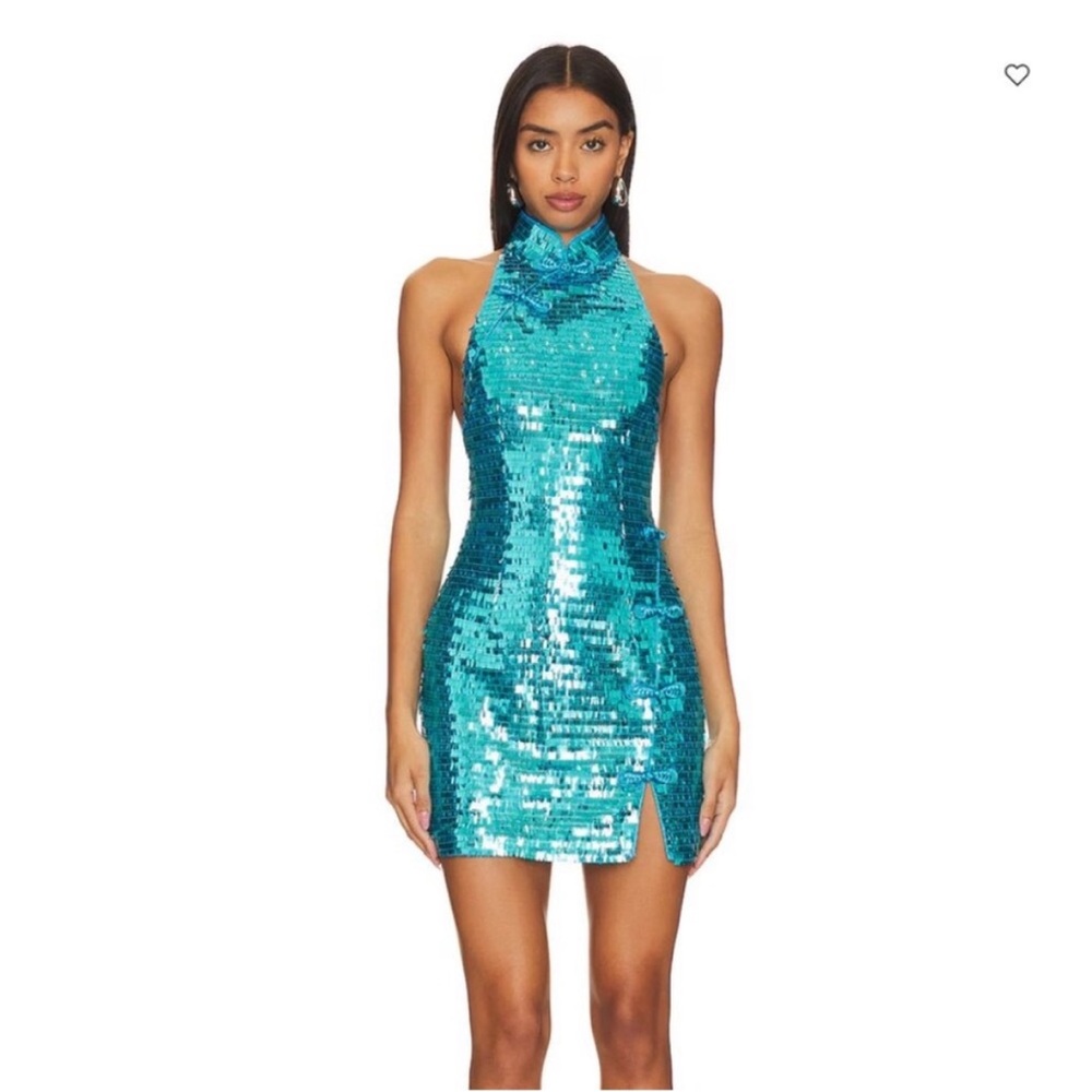 Glamorous Sequin Halter Mini Dress - Teal